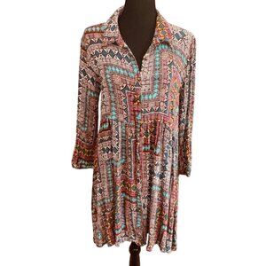 Boho Uncle Frank Anthropologie Multicolor Aztec Shirt Dress Coastal Cowgirl M